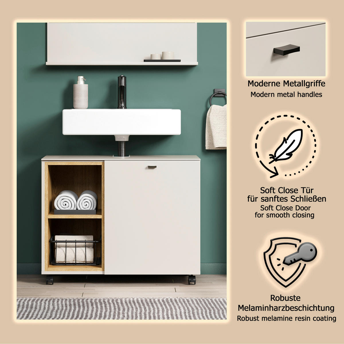 WASCHBECKENUNTERSCHRANK 80/64/42 cm  - Kaschmir/Schwarz, Trend, Holzwerkstoff/Kunststoff (80/64/42cm) - MID.YOU