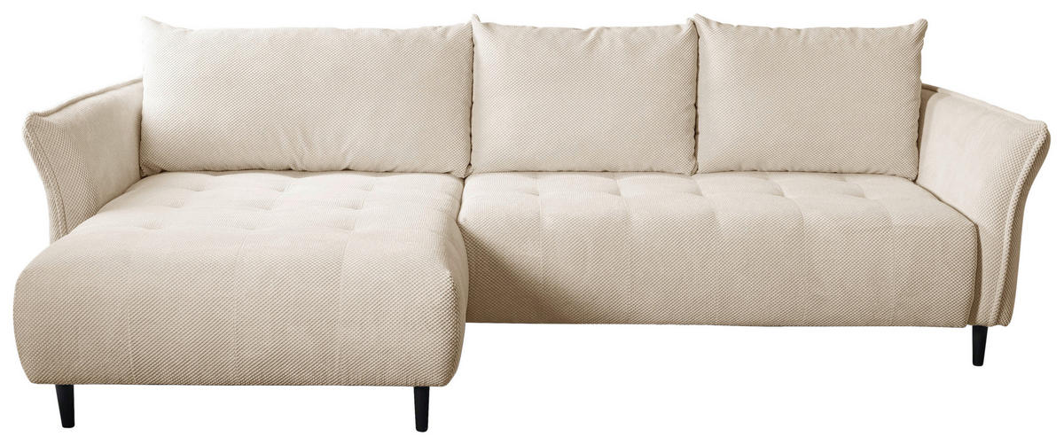 ECKSOFA MONTE CARLO Creme Struktur, Plüsch  - Creme/Schwarz, Trend, Textil (160/290cm) - MID.YOU