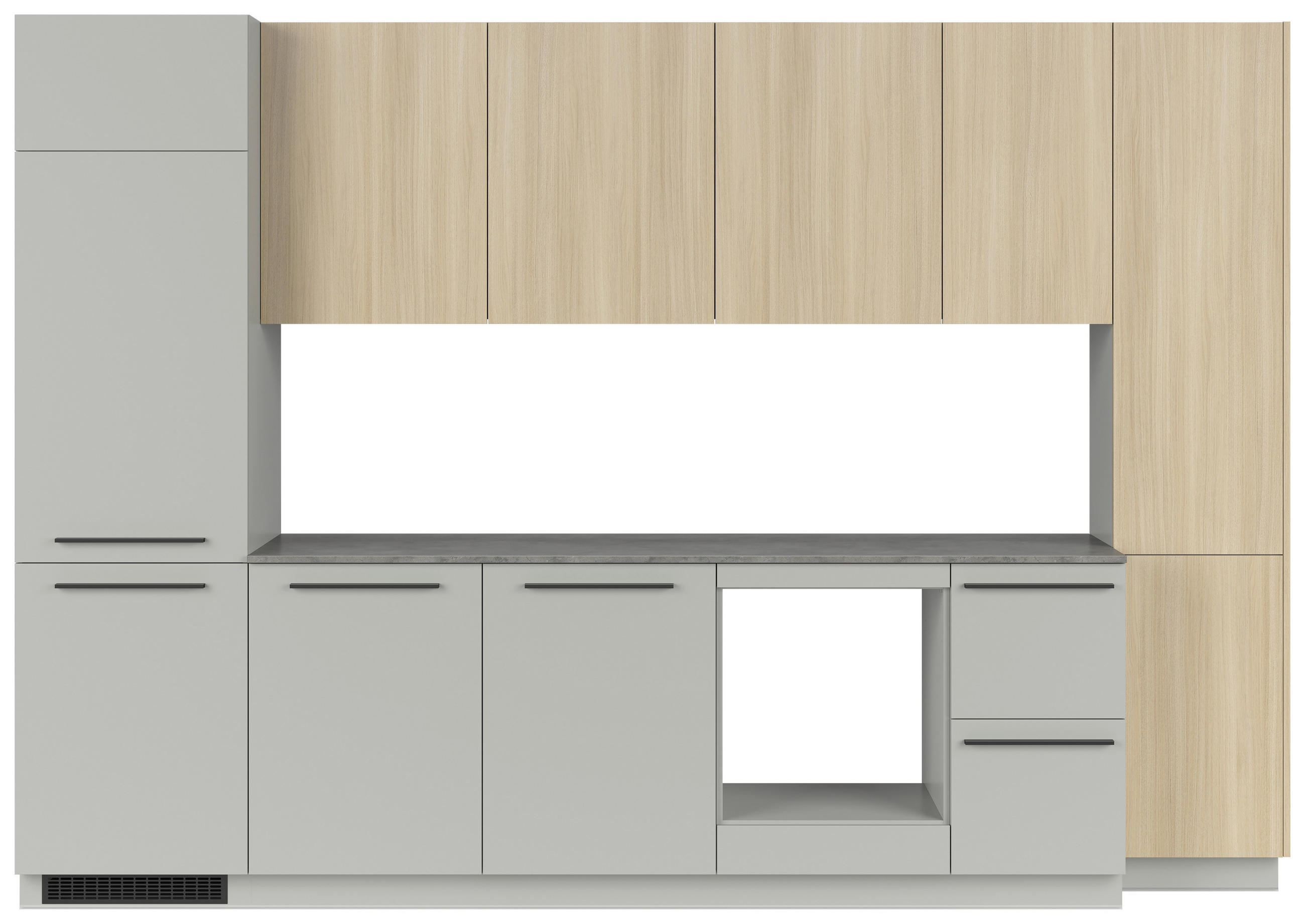 KÜCHENBLOCK 345 cm   in Grau, Eichefarben  - Eichefarben/Schwarz, Basics, Holzwerkstoff/Kunststoff (345cm) - Visiona