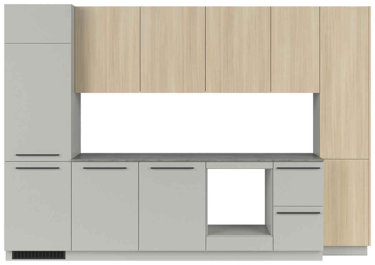 KÜCHENBLOCK 345 cm   in Grau, Eichefarben  - Eichefarben/Schwarz, Basics, Holzwerkstoff/Kunststoff (345cm) - Visiona