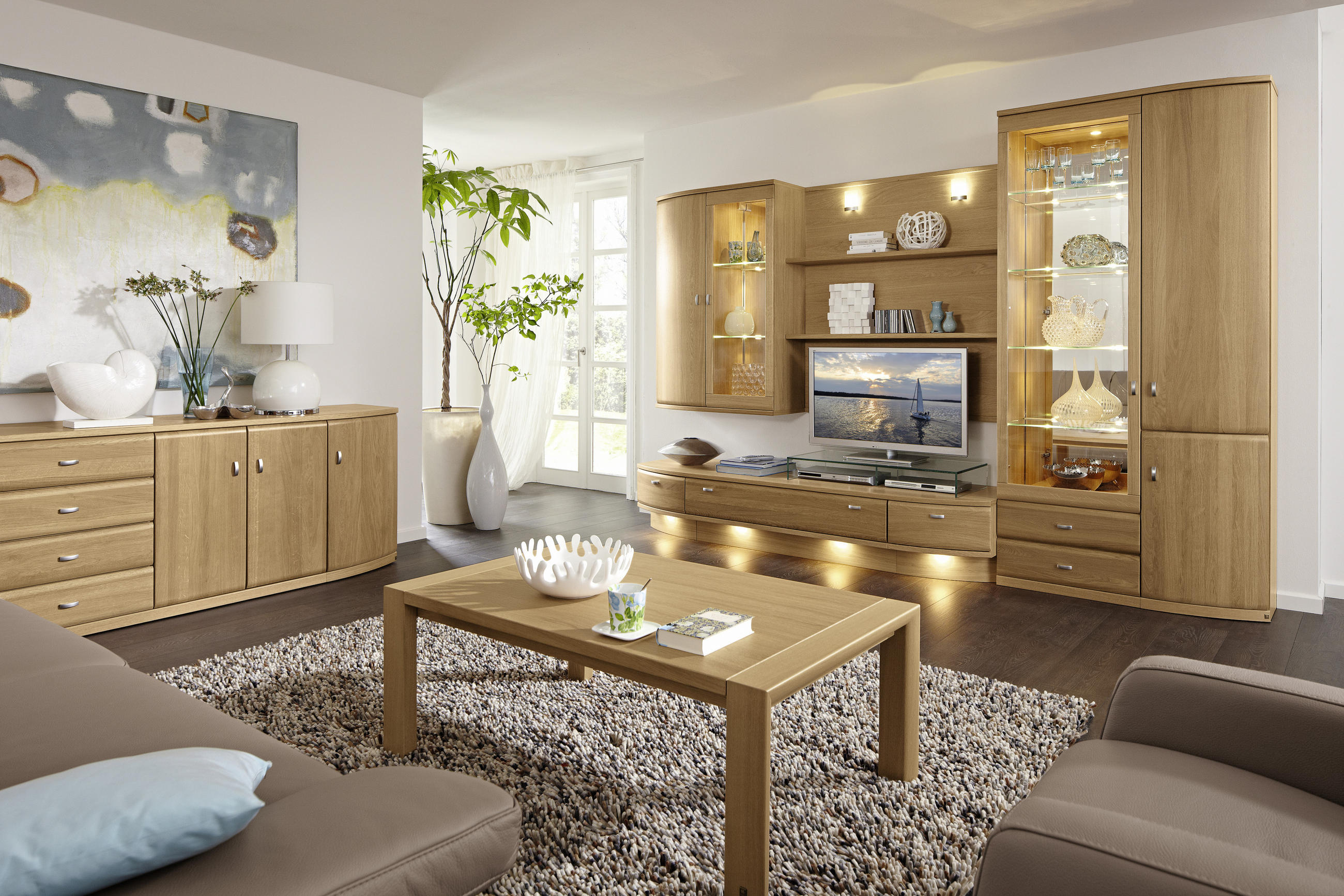 WOHNWAND Kiana  in Eichefarben  315/218,3/58 cm  - Eichefarben, KONVENTIONELL, Glas/Holz (315/218,3/58cm) - Musterring