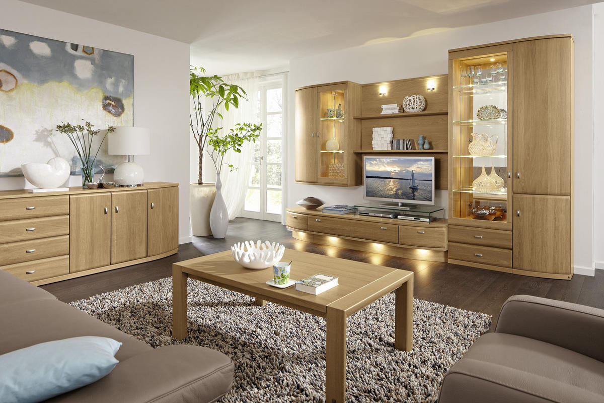 WOHNWAND Kiana  in Eichefarben  315/218,3/58 cm  - Eichefarben, KONVENTIONELL, Glas/Holz (315/218,3/58cm) - Musterring