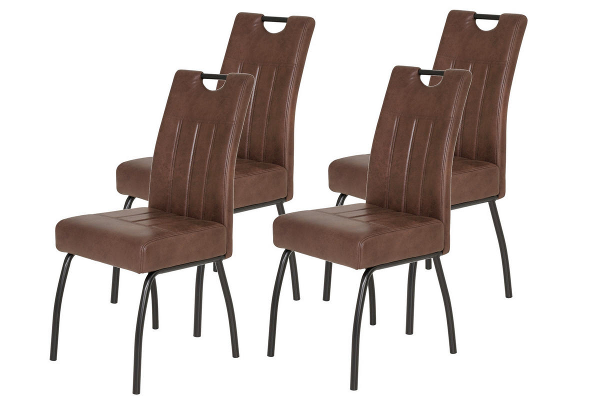 STUHL-SET 4 Stück  in Stahl Mikrofaser Metall, Textil  - Schwarz/Braun, MODERN, Textil/Metall (43/99/60cm) - MID.YOU