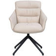 ARMLEHNSTUHL  Sitzfläche 360° drehbar, inklusive Armlehnen, automatische Rückholfunktion Webstoff Echtleder  - Beige/Schwarz, Design, Leder/Textil (62/85,5/65cm) - Dieter Knoll