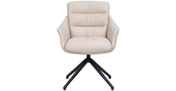 ARMLEHNSTUHL  Sitzfläche 360° drehbar, inklusive Armlehnen, automatische Rückholfunktion Webstoff Echtleder  - Beige/Schwarz, Design, Leder/Textil (62/85,5/65cm) - Dieter Knoll
