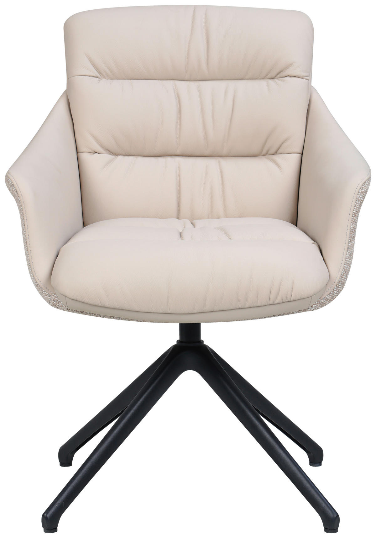 ARMLEHNSTUHL  Sitzfläche 360° drehbar, inklusive Armlehnen, automatische Rückholfunktion Webstoff Echtleder  - Beige/Schwarz, Design, Leder/Textil (62/85,5/65cm) - Dieter Knoll