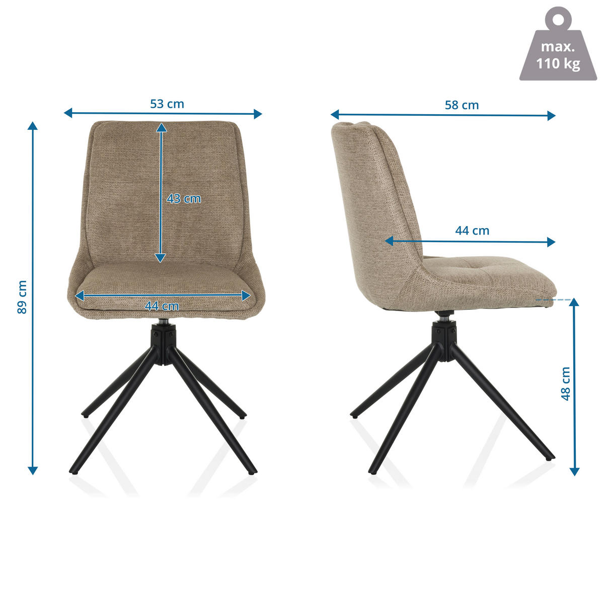 DREHSTUHL  in Flachgewebe Beige  - Beige/Schwarz, MODERN, Textil/Metall (53/89/58cm) - MID.YOU