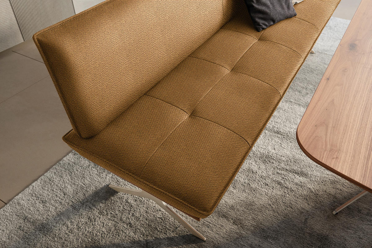 SITZBANK in Holz, Textil Nussbaumfarben, Nickelfarben, Currygelb  - Currygelb/Edelstahlfarben, Design, Holz/Textil (214/88/66cm) - Koinor