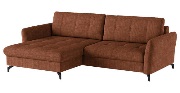 ECKSOFA in Flachgewebe, Leinenoptik Cognac  - Cognac/Schwarz, Design, Textil/Metall (170/242cm) - Xora