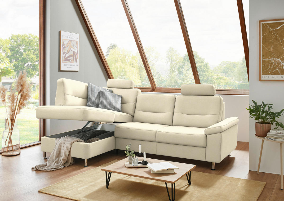 ECKSOFA Flachgewebe Naturfarben  - Alufarben/Naturfarben, Konventionell, Textil/Metall (160/244cm) - Beldomo Comfort