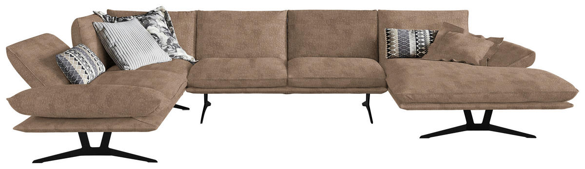 WOHNLANDSCHAFT in Echtleder Greige  - Greige/Schwarz, Natur, Leder/Metall (217/359/155cm) - Dieter Knoll