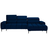 ECKSOFA Blau Samt, Webstoff  - Blau/Schwarz, Design, Textil/Metall (270/177cm) - Welnova