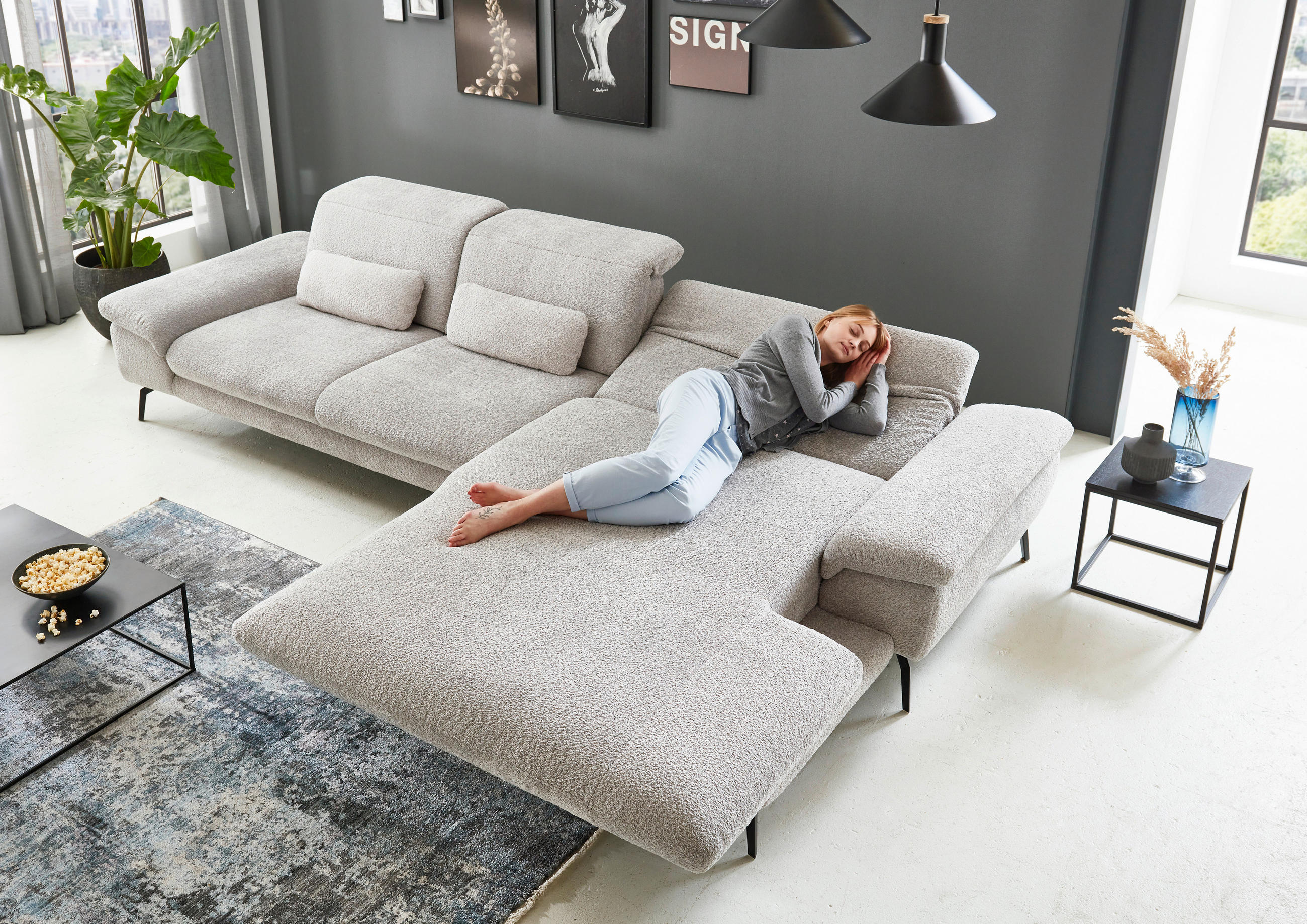 GARNITURA ZA DNEVNU SOBU srebrna  - srebrna/crna, Moderno, tekstil (345/191cm) - Beldomo Comfort