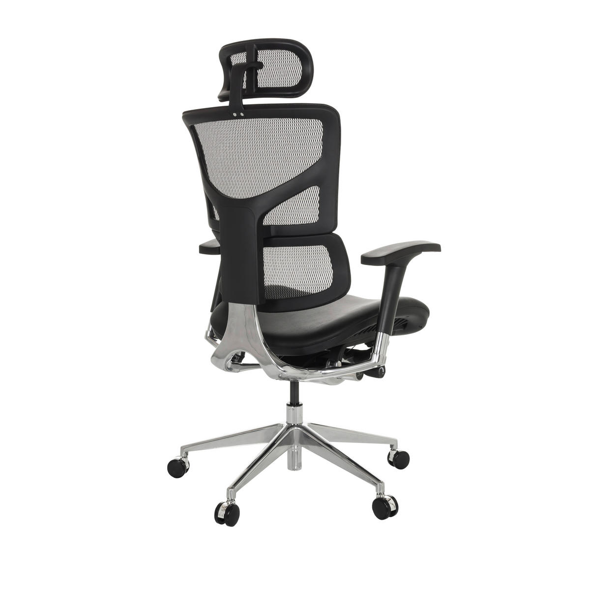 DREHSTUHL Schwarz  - Silberfarben/Schwarz, Basics, Leder/Kunststoff (70/124-146/67cm) - MID.YOU