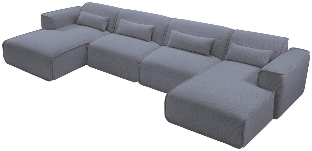 WOHNLANDSCHAFT LOMOCO MATEO Blaugrau Flachgewebe  - Blaugrau/Schwarz, Design, Kunststoff/Textil (165/386/165cm) - Lomoco