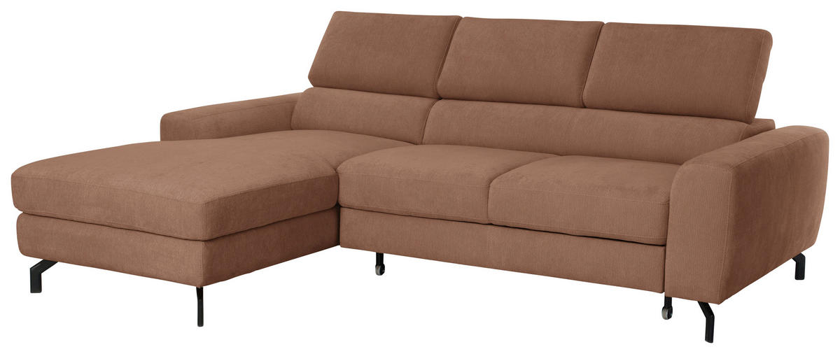 ECKSOFA Chenille Altrosa  - Schwarz/Altrosa, Design, Textil/Metall (177/226cm) - Livetastic