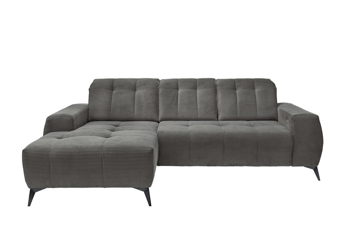 ECKSOFA in Cord Grau  - Schwarz/Grau, Modern, Textil/Metall (258/180cm) - Livetastic