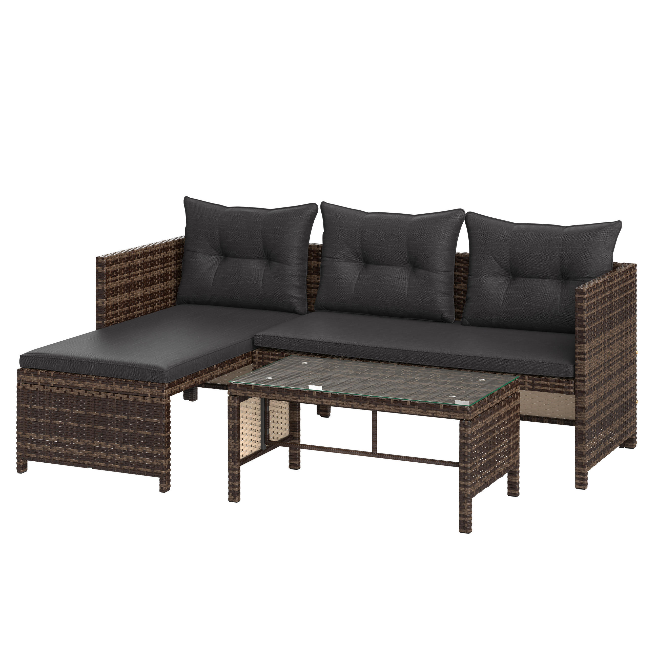 TERASOVÁ SEDACÍ SOUPRAVA kov, plast, sklo - tmavě hnědá/tmavě šedá, Moderní, kov/plast (120/179cm) - Ambia Garden