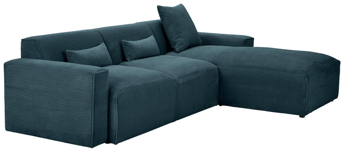 ECKSOFA in Cord Petrol  - Petrol/Schwarz, Design, Kunststoff/Textil (303/196cm) - Livetastic