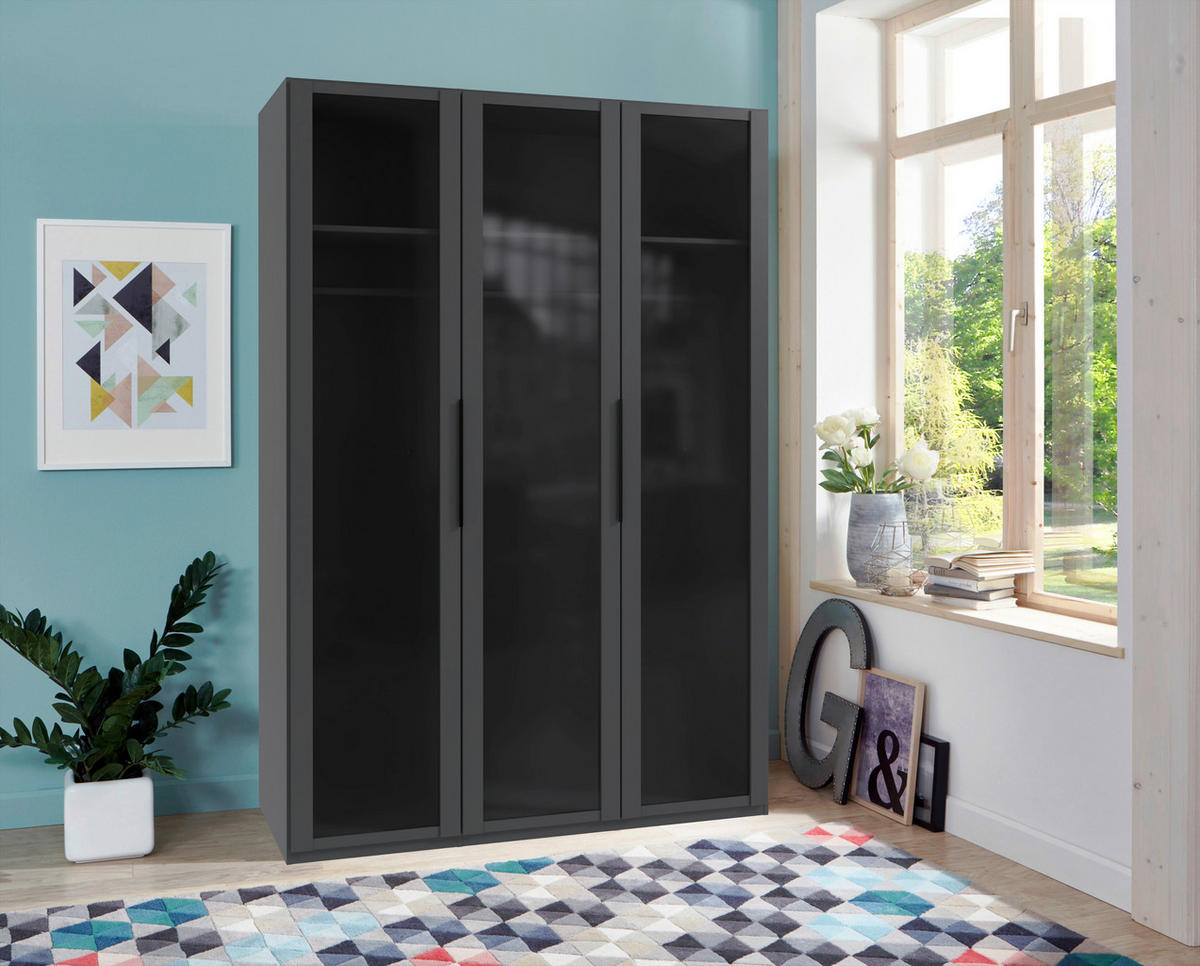 DREHTÜRENSCHRANK in Graphitfarben  - Schwarz/Graphitfarben, Design, Glas/Holzwerkstoff (200/216/58cm) - Hom`in