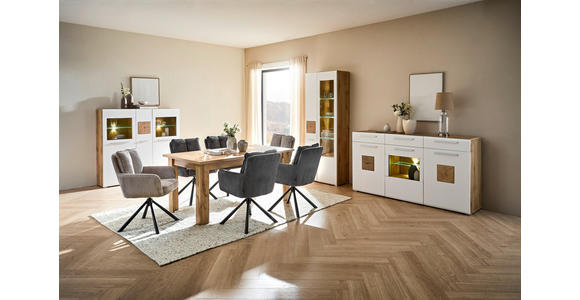 SIDEBOARD  in 180/98/43 cm  - Chromfarben/Eichefarben, KONVENTIONELL, Glas/Holz (180/98/43cm) - Hom`in