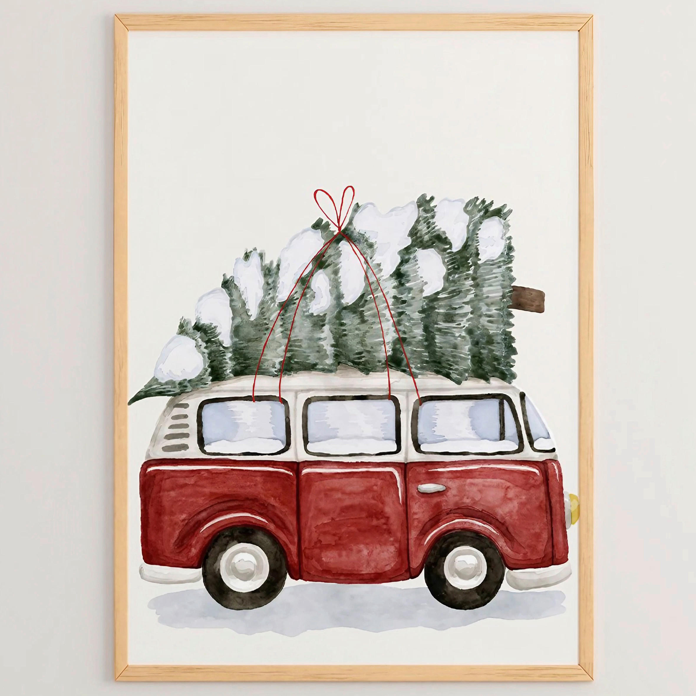 LEINWANDBILD Fahrzeuge, Bäume 33/48/2 cm  - Dunkelgrün/Rot, Basics, Holzwerkstoff (33/48/2cm) - X-Mas