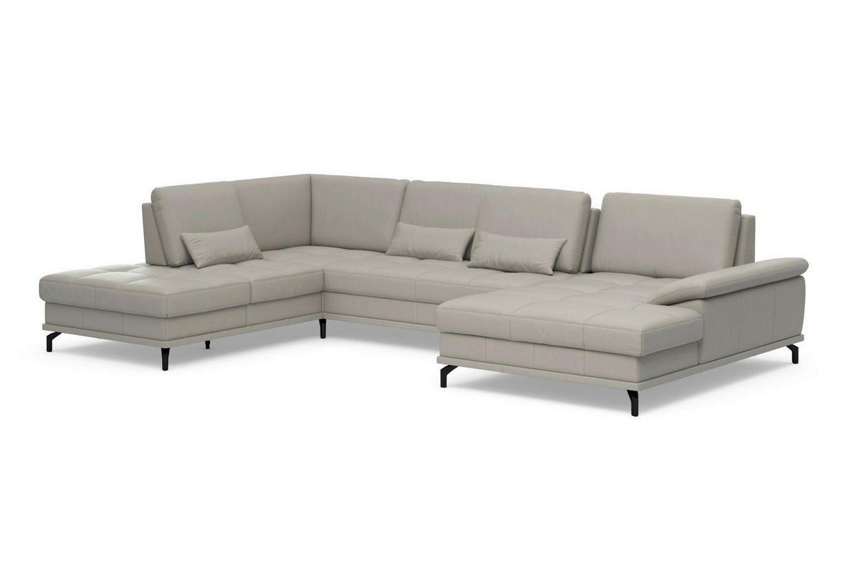 SEDACÍ SOUPRAVA, kůže, světle šedá - černá/světle šedá, Basics, kov/textil (223/363/176cm) - Sit & More