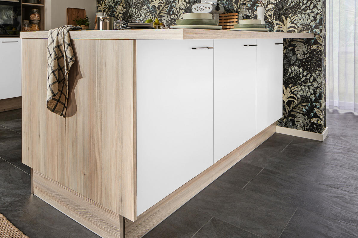 ECKKÜCHE  in Weiß, Hellbraun  - Hellbraun/Schwarz, Design, Holzwerkstoff/Metall (192/280/150cm) - Xora