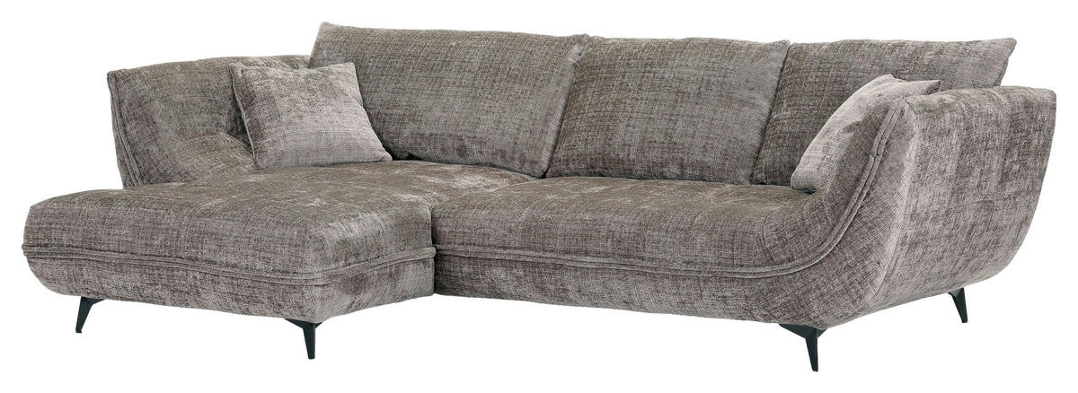 ECKSOFA Lavos Graubraun Chenille Zierkissen, Rückenkissen, Rücken echt  - Graubraun/Schwarz, Design, Textil/Metall (185/296cm) - Lomoco