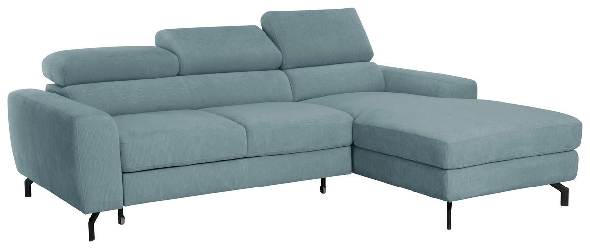 ECKSOFA LARGO in Chenille Blau  226/177 cm  - Blau/Schwarz, Design, Textil/Metall (226/177cm) - Livetastic