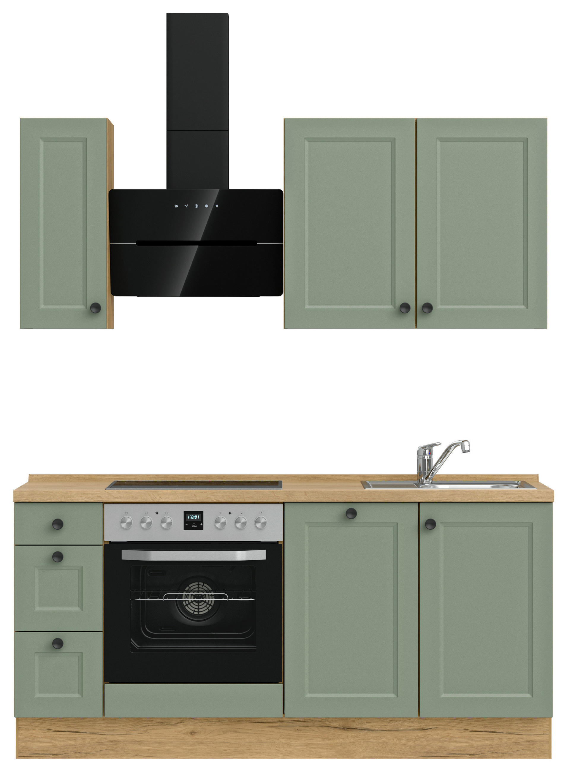 KÜCHENBLOCK 180 cm   in Eichefarben, Schilfgrün  - Schilfgrün/Eichefarben, MODERN, Holzwerkstoff/Metall (180cm) - Nobilia
