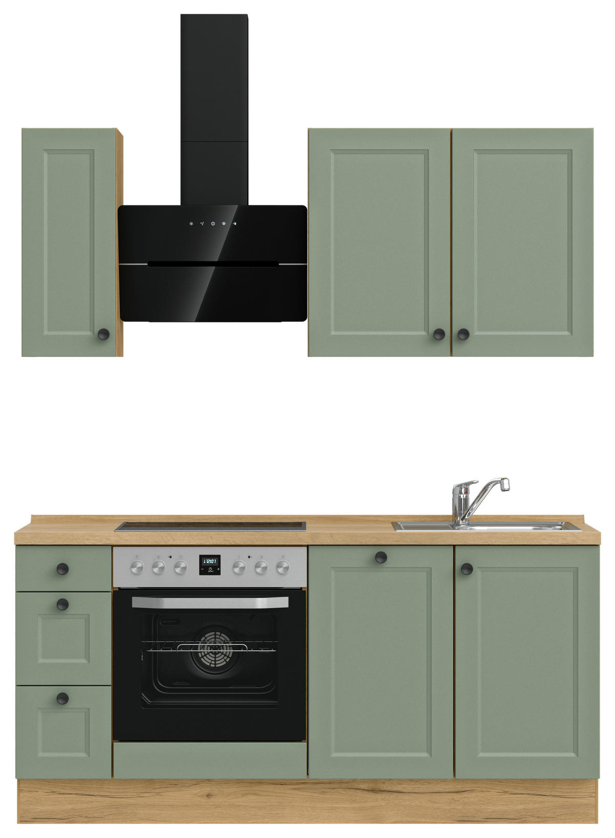 KÜCHENBLOCK 180 cm   Eichefarben, Schilfgrün  - Schilfgrün/Eichefarben, Modern, Holzwerkstoff/Metall (180cm) - Nobilia