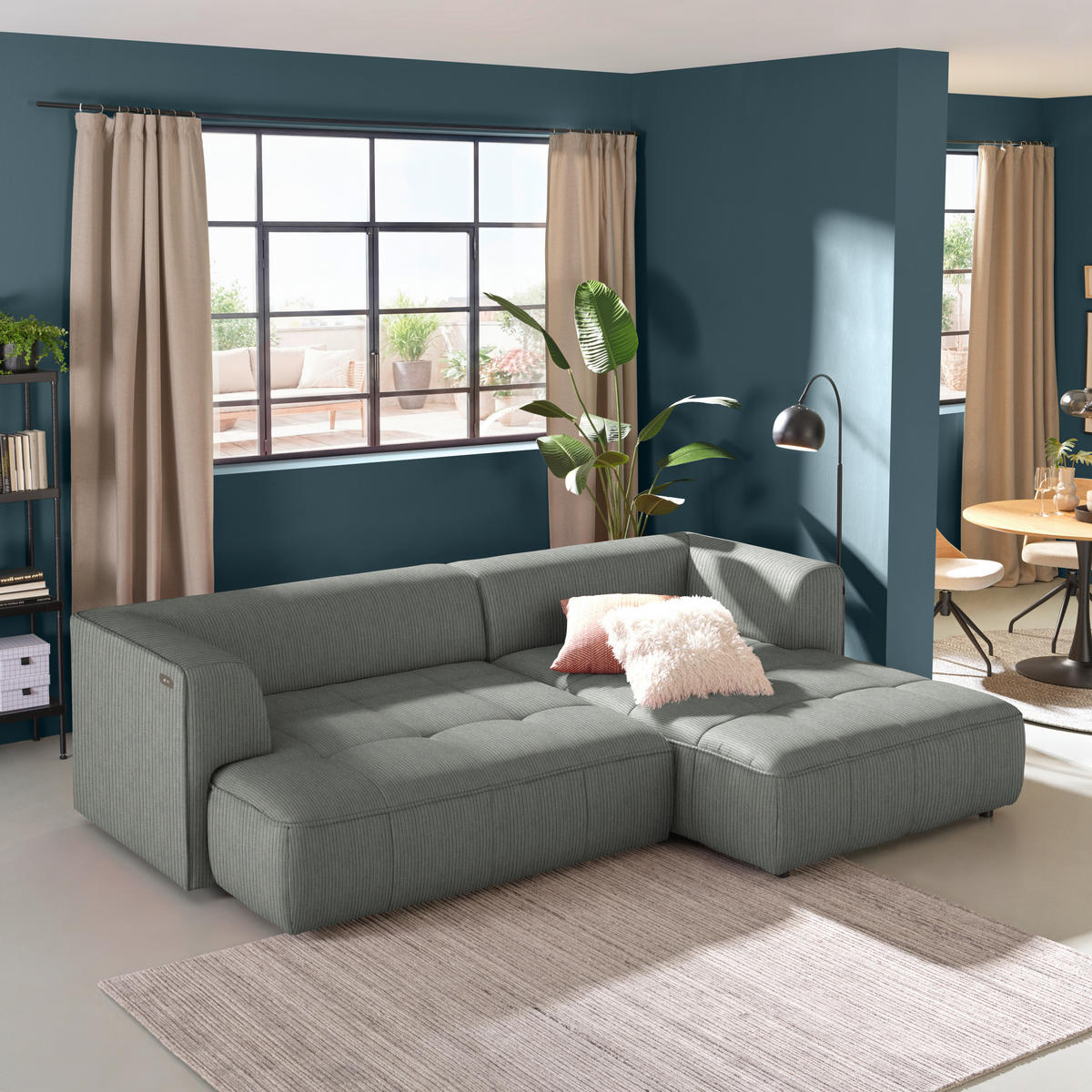 ECKSOFA Feincord Grau  - Schwarz/Grau, Design, Kunststoff/Textil (288/188cm) - Welnova