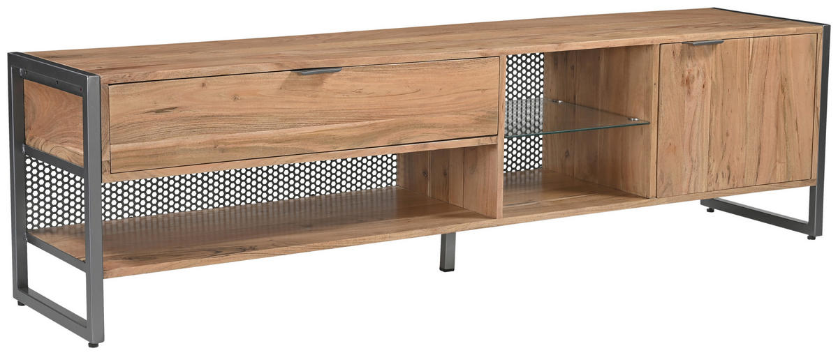LOWBOARD Coswig  1 Schublade(n)  - Naturfarben/Grau, KONVENTIONELL, Glas/Holz (180/40/49cm) - Livetastic