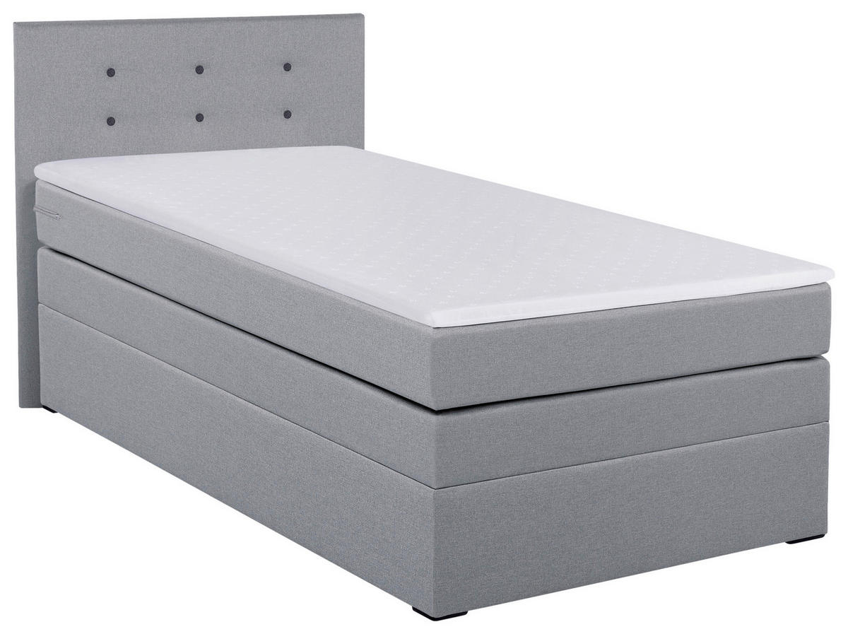 BOXSPRINGBETT 90/200 cm,  in Silberfarben, Bettkasten, Topper, H3 = fest  - Silberfarben/Schwarz, MODERN, Kunststoff/Textil (90/200cm) - MID.YOU