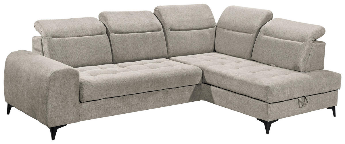 ECKSOFA in Webstoff Grau  - Schwarz/Grau, Konventionell, Kunststoff/Textil (282/200cm) - MID.YOU