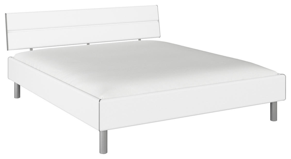 BETT 180/200 cm,  in Weiß,  - Alufarben/Weiß, Design, Metall (180/200cm) - Carryhome