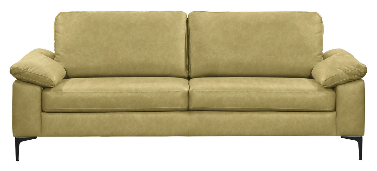 3-SITZER-SOFA  in Echtleder Hellgrün   - Schwarz/Hellgrün, Design, Leder/Metall (224/86/97cm) - Schöner Wohnen