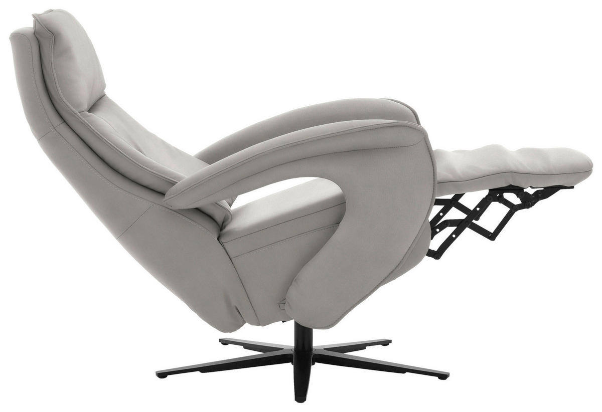RELAXSESSEL in Leder Hellgrau  - Hellgrau/Schwarz, Design, Leder/Metall (77/110/87cm) - Valdera