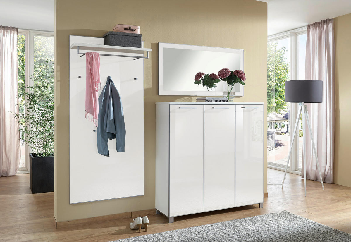 GARDEROBE 3-teilig  in 215/195/37 cm  - Weiss, Design, Glas/Holzwerkstoff (215/195/37cm)