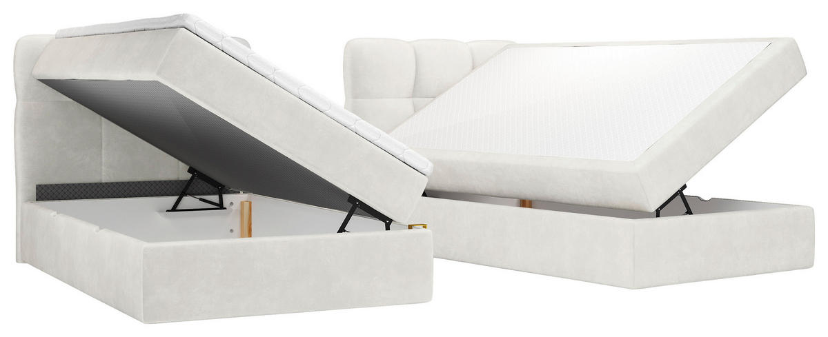 BOXBETT 240/200 cm,  in Creme, Matratze, Bettkasten, Topper, H3 = fest  - Creme/Schwarz, KONVENTIONELL, Kunststoff/Textil (240/200cm) - Chameo