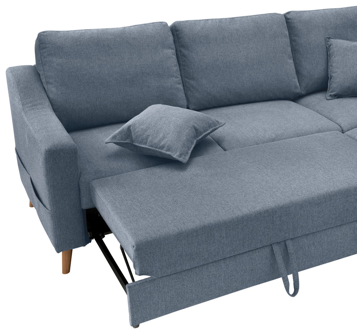 ECKSOFA Blau Struktur  - Blau/Naturfarben, KONVENTIONELL, Holz/Textil (230/200cm) - P & B
