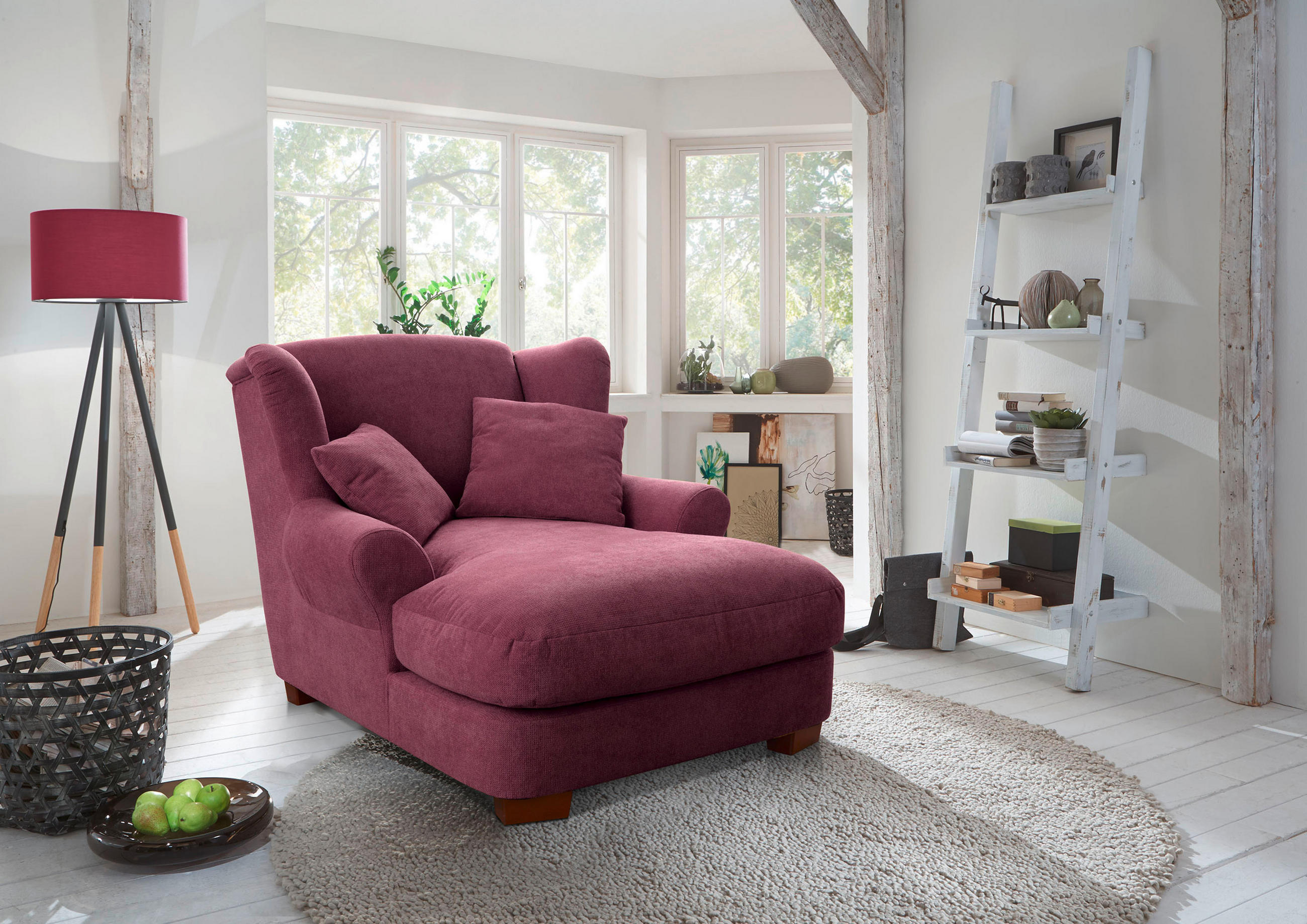 XXL-SESSEL Flachgewebe Dunkelrot    - Dunkelrot, ROMANTIK / LANDHAUS, Holz/Textil (120/101/142cm) - Cantus