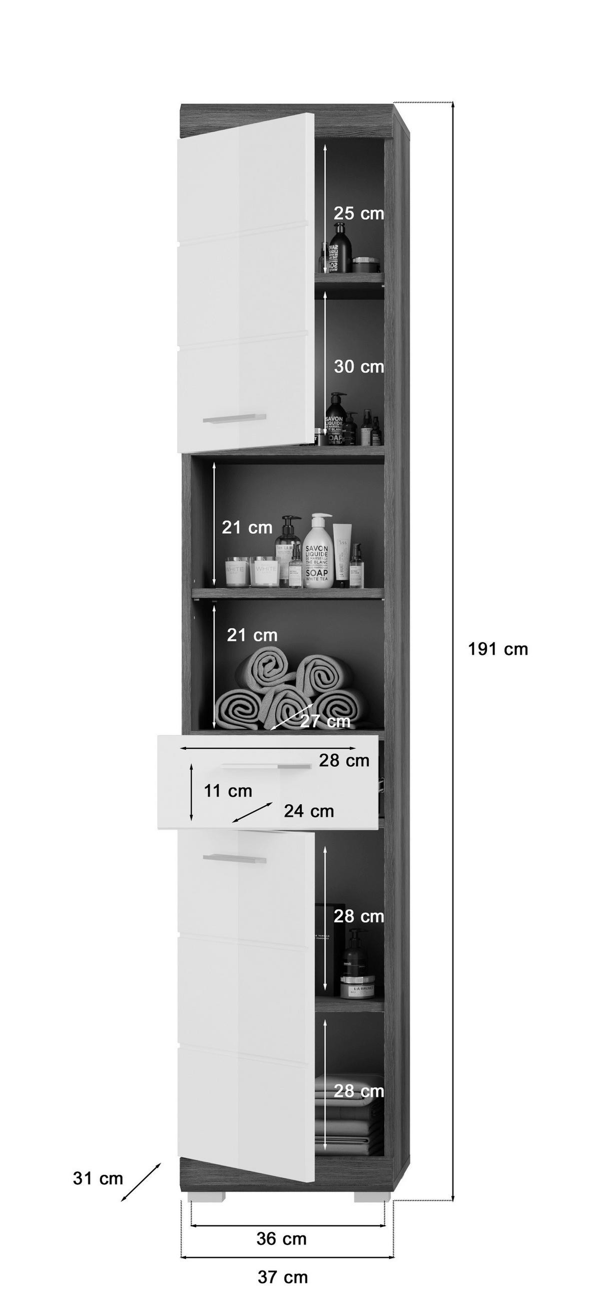 BADEZIMMER 3-teilig  in 97 cm  - Weiß Hochglanz, MODERN, Holzwerkstoff/Kunststoff (97cm) - MID.YOU