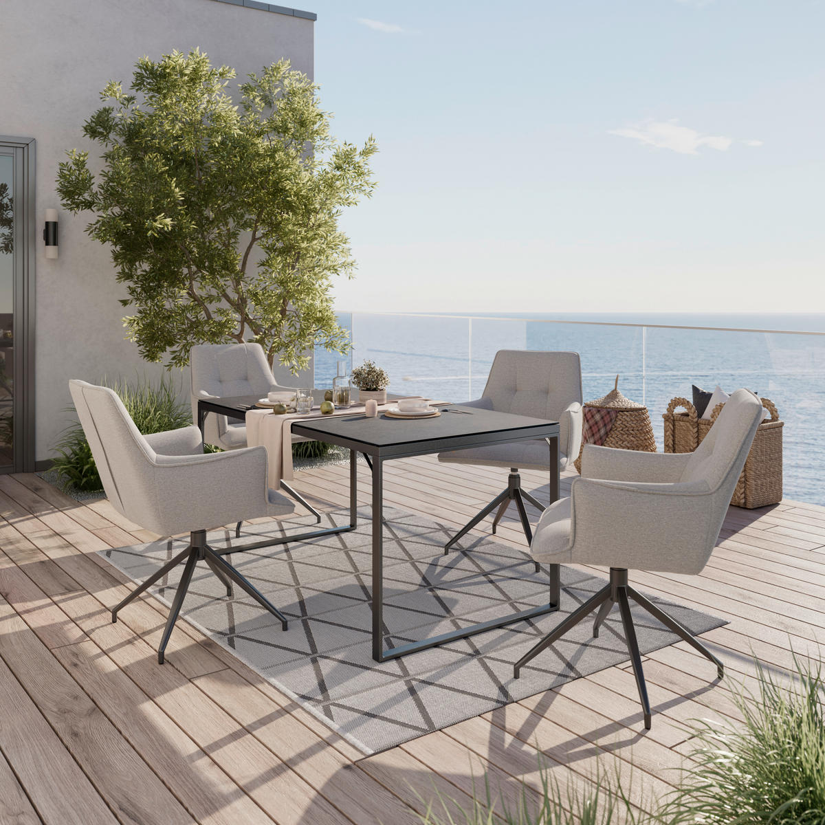 GARTENSTUHL Eisen Sandfarben, Dunkelgrau  - Sandfarben/Dunkelgrau, MODERN, Textil/Metall (58/87/64cm) - Ambia Garden