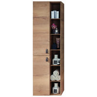 HOCHSCHRANK 50/168/31,8 cm  - Eichefarben/Braun, KONVENTIONELL, Glas/Leder (50/168/31,8cm) - Sadena