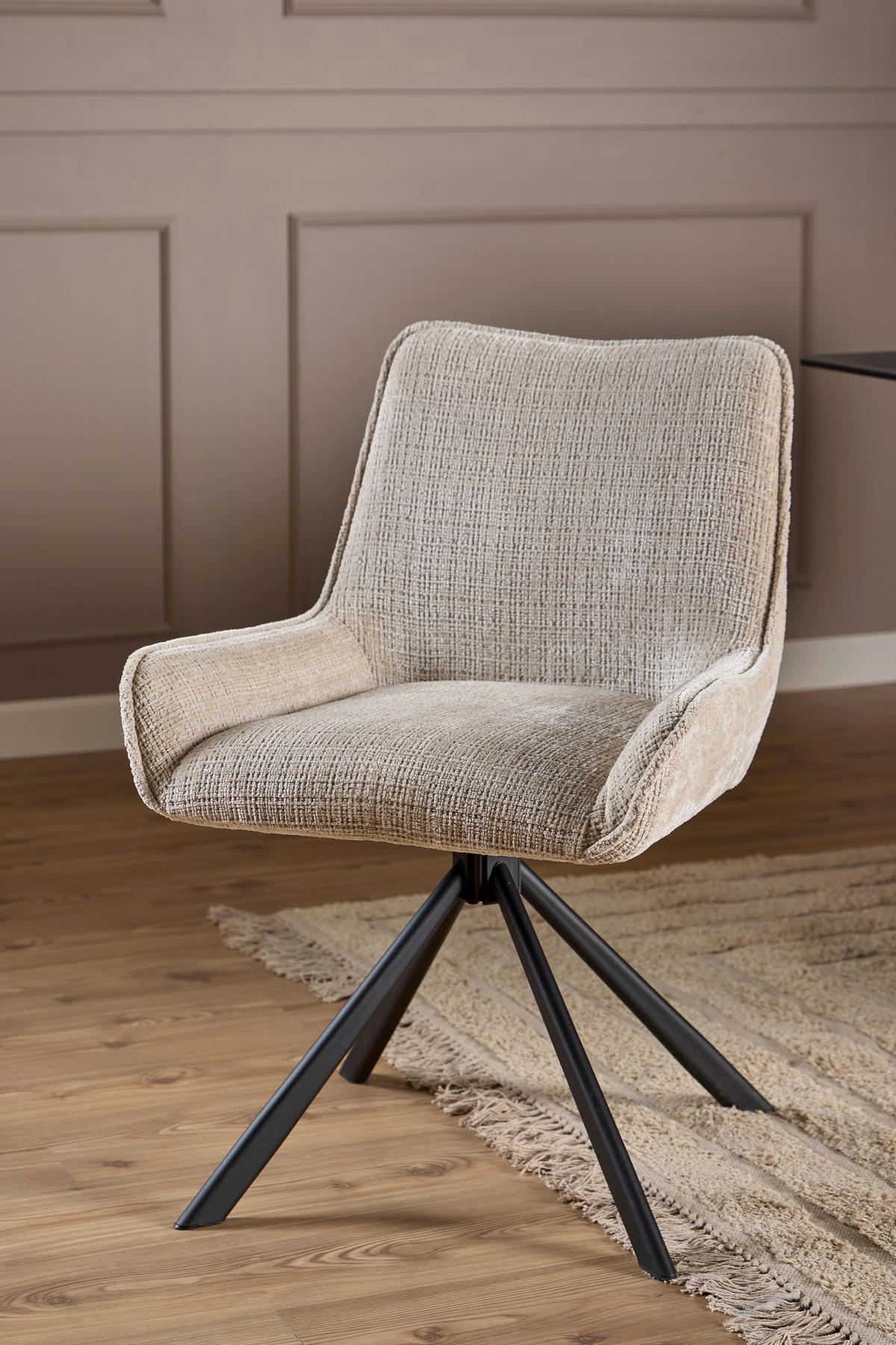 STUHL  in Stahl Chenille  - Beige/Schwarz, Trend, Textil/Metall (59/81/56cm) - MID.YOU