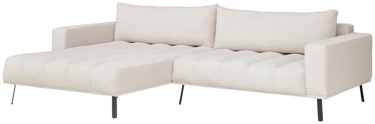 ECKSOFA Beige Cord  - Beige/Schwarz, Design, Textil/Metall (204/291cm) - Lomoco