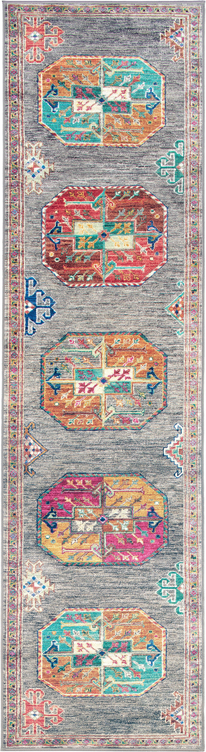 LÄUFER Cortea Khamil 80/300 cm  in Grau, Türkis, Pink  - Türkis/Pink, LIFESTYLE, Kunststoff/Textil (80/300cm) - Lindorug
