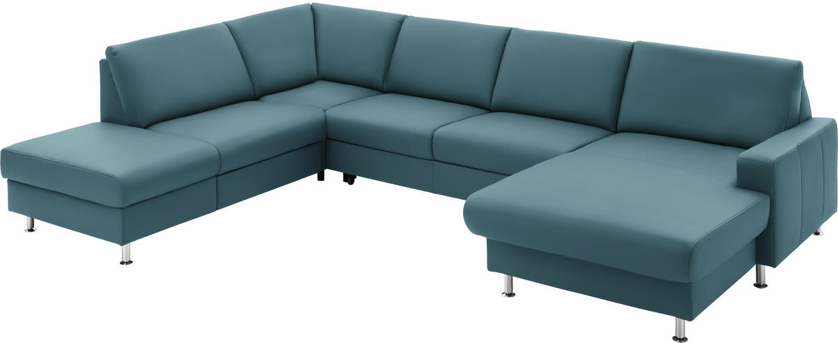 WOHNLANDSCHAFT in Echtleder Blau  - Blau/Alufarben, Design, Leder/Metall (233/339/165cm) - Beldomo Premium